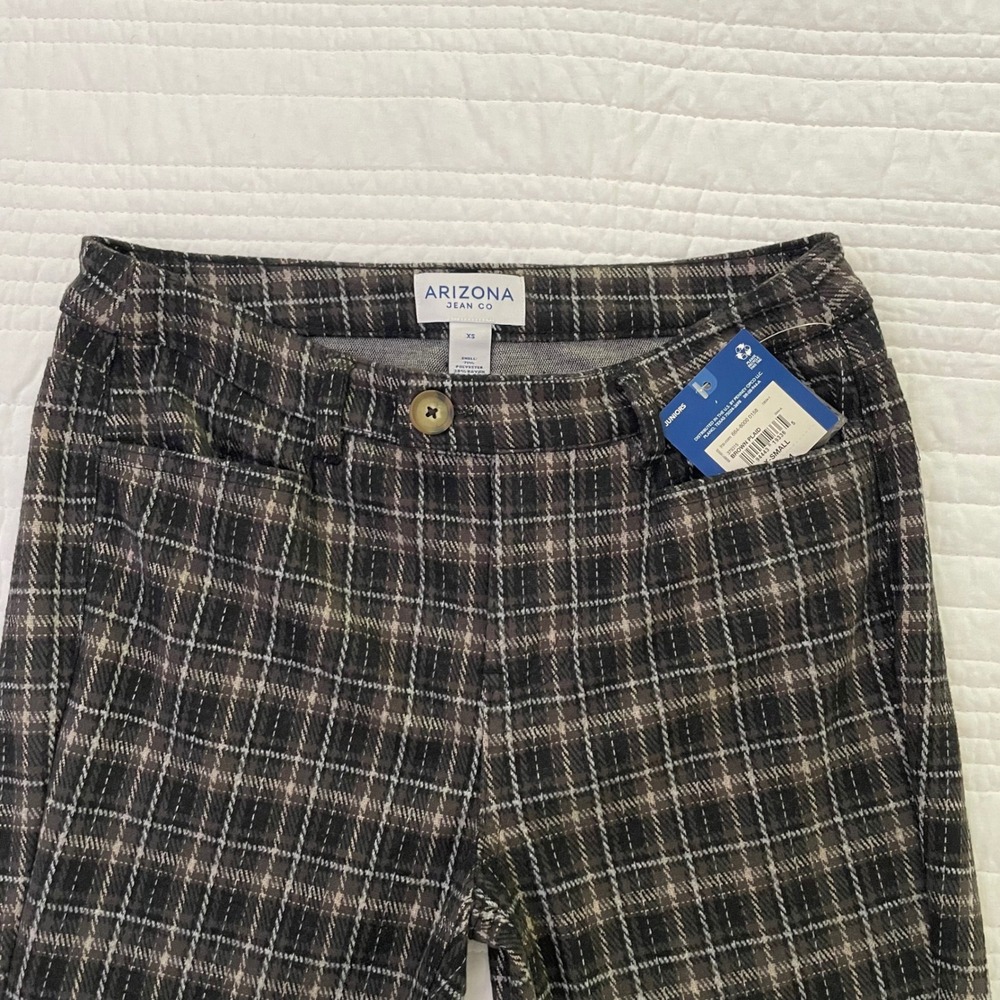 Arizona Jean Co Brown Plaid Flare Leg Pants Juniors XS NWT - Picture 6 of 14